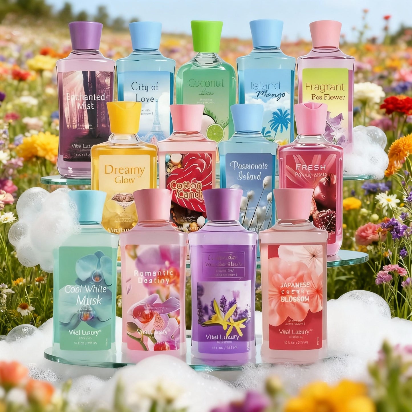 12 Scents,9.98 Oz. Unisex Shower Gel,body Wash. Large Size, Gently Cleanses And Moisturizes, Enriched With Aloe Vera And Vitamin E. Floral, Fruity, And Musky Notes. Perfect For Everyday Use Or Dates.