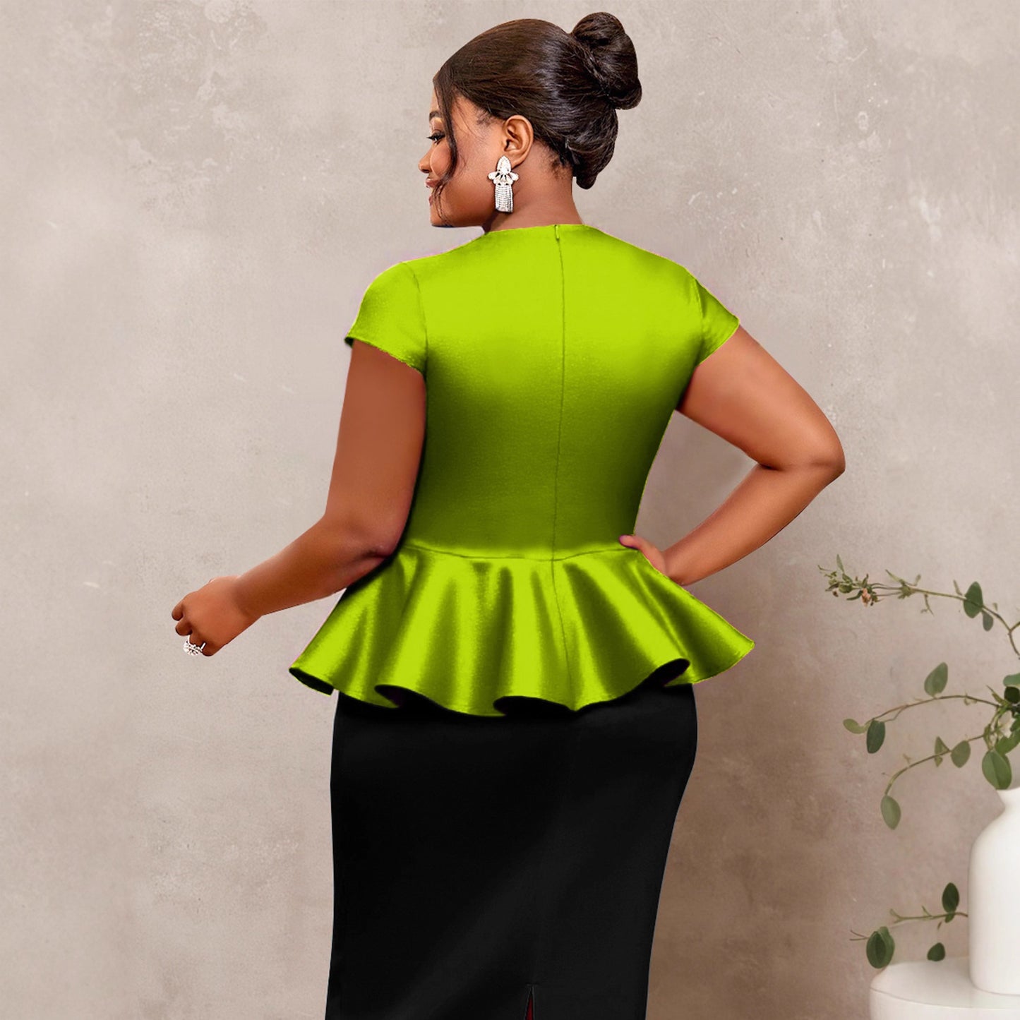 Plus-size Womens Clothing V-neck Ruffled Top 3D Design