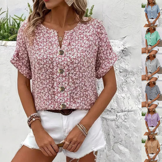 Women's Elegant Floral Short-sleeve Pullover T-shirt Top