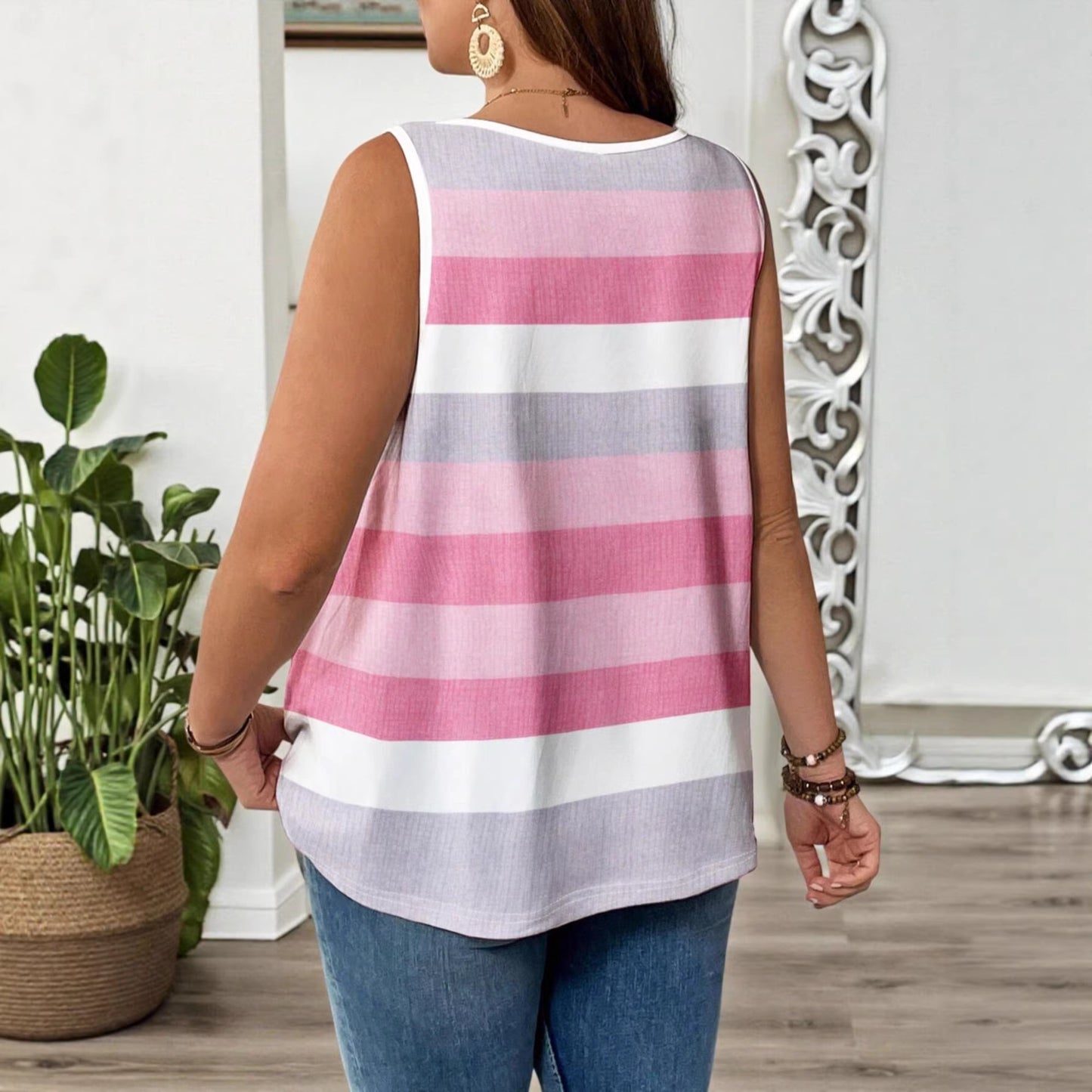 Women's Striped Casual Crew-Neck Top