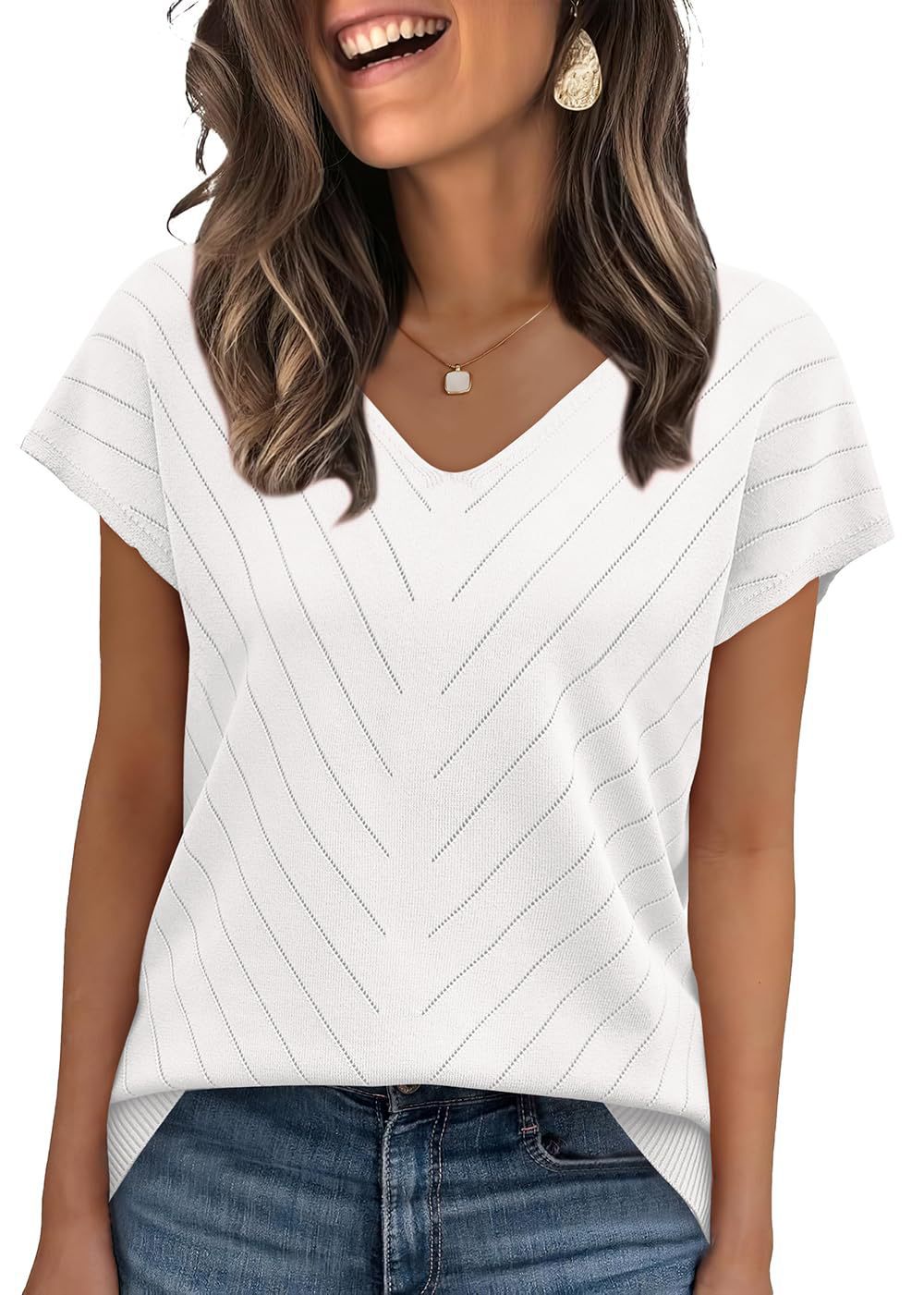Sleeve Sweater V-Neck Trendy Cutout Casual Knitted Womens