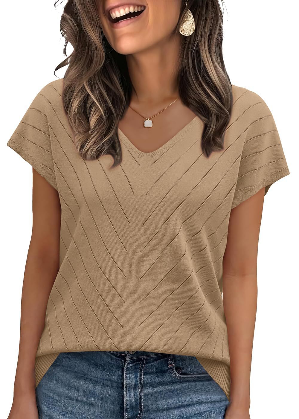 Sleeve Sweater V-Neck Trendy Cutout Casual Knitted Womens