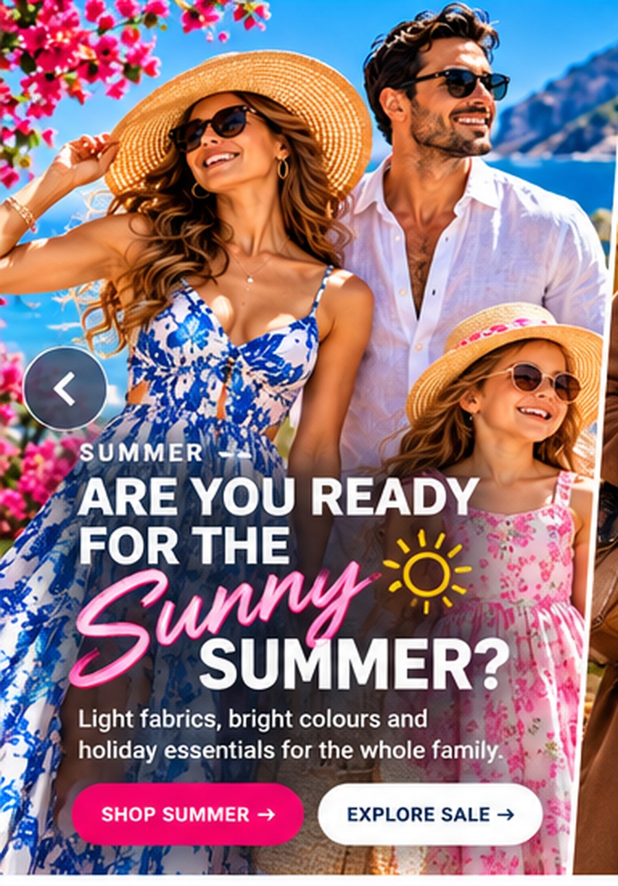 Sunny summer fashion for women, men and kids